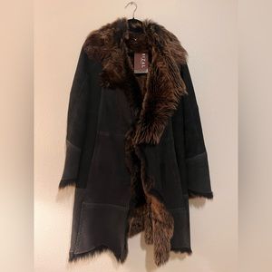 Suede and faux fur rough edge coat